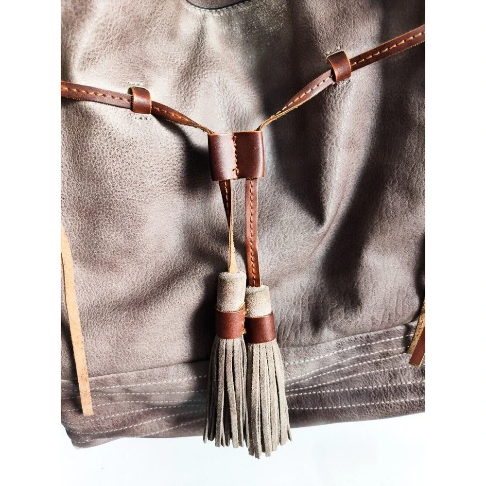 Free People Brown Leather Hobo Shoulder Bag with Tassels